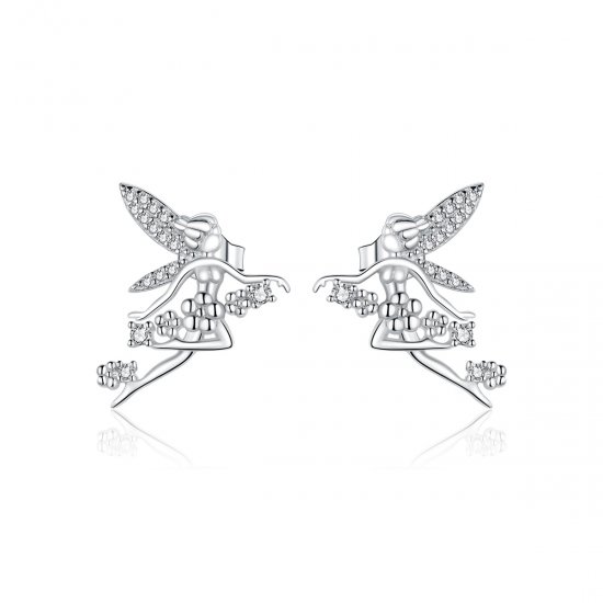 Pendientes de botón estilo Pandora con diseño de elfo de flores - BSE341 - Haga click en la imagen para cerrar