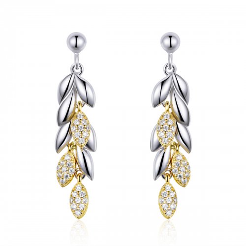 Pendientes colgantes de espiga de trigo bicolor estilo Pandora - BSE025