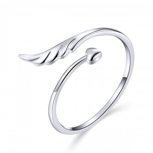 Anillo abierto de ala de ángel plateado al estilo Pandora - SCR567