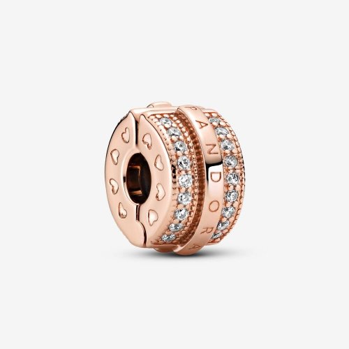 Pulsera PANDORA con encanto de clip de Líneas y Logo Pavé Brillante - 789042C01