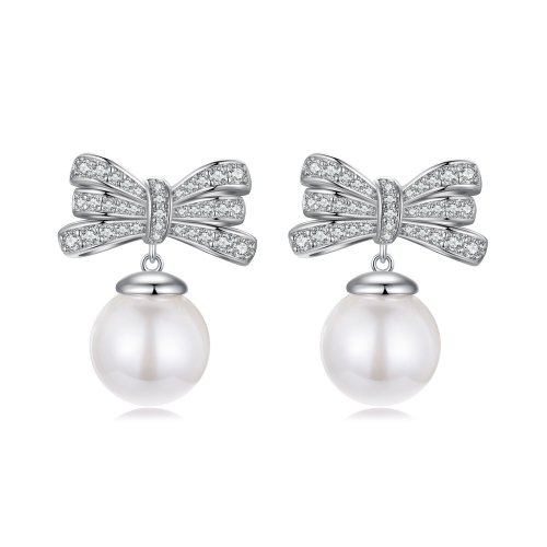 Pendientes de perla con lazo estilo PANDORA - YIE247