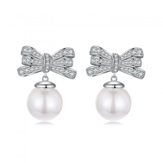 Pendientes de perla con lazo estilo PANDORA - YIE247 - Haga click en la imagen para cerrar