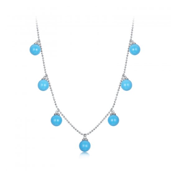 Collar de clavícula con turquesa azul estilo PANDORA - BSN405 - Haga click en la imagen para cerrar