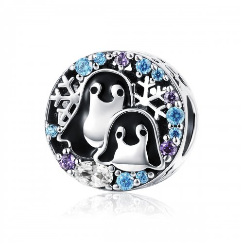 Charm de casa de pingüinos de plata estilo Pandora - SCC992