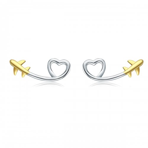 Estilo Pandora Plata y Oro Plateado - Pendientes de Botón "Vuela hacia el Amor" - SCE632