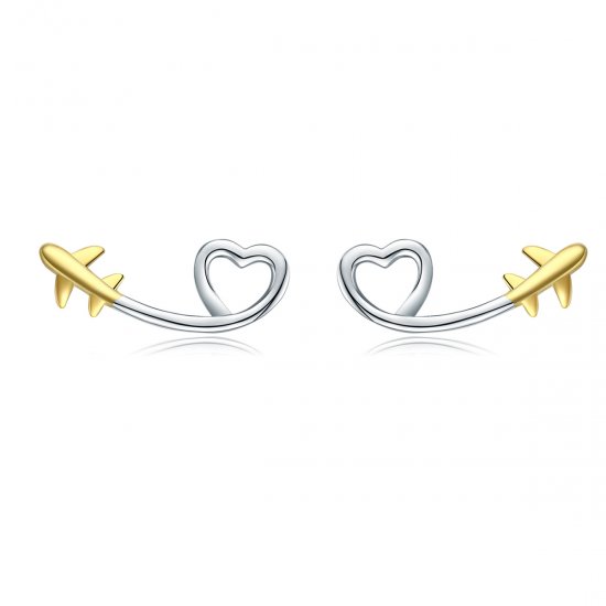 Estilo Pandora Plata y Oro Plateado - Pendientes de Botón "Vuela hacia el Amor" - SCE632 - Haga click en la imagen para cerrar