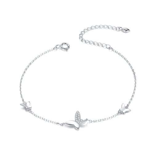 Pulsera estilo Pandora de plata con mariposas rodeadas - SCB197