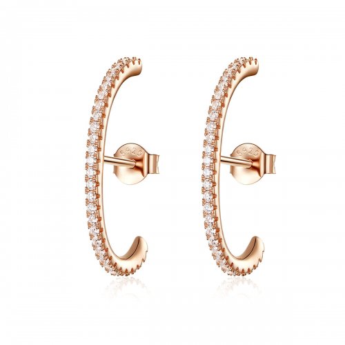 aretes de aro elegantes en estilo Pandora con tono dorado rosa presentan un diseño de rayos elegantes - SCE548