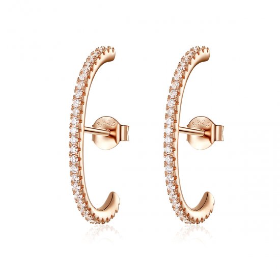 aretes de aro elegantes en estilo Pandora con tono dorado rosa presentan un diseño de rayos elegantes - SCE548 - Haga click en la imagen para cerrar