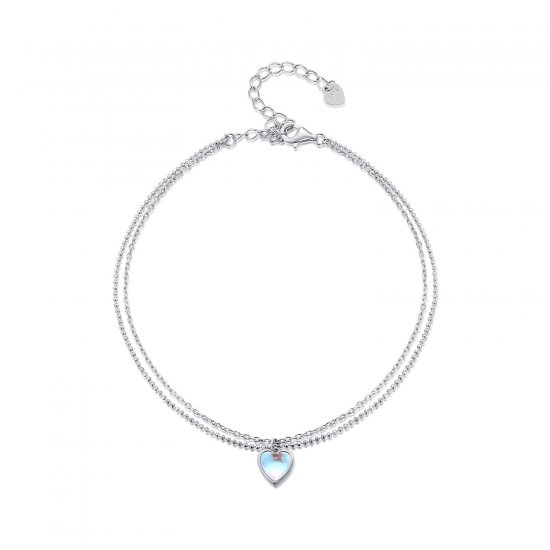 Pulsera de tobillo de doble capa con forma de corazón estilo Pandora - SCT024 - Haga click en la imagen para cerrar