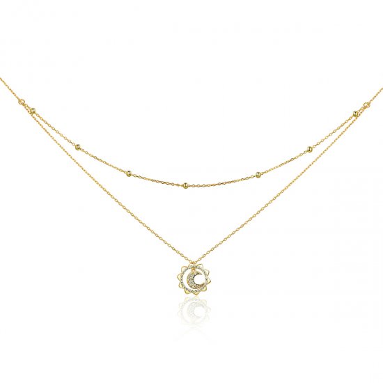 Collar de plata al estilo Pandora con diseño de sol y luna - SCN305 - Haga click en la imagen para cerrar