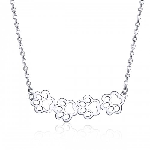Collar de plata estilo Pandora con lindo colgante de pata - SCN346
