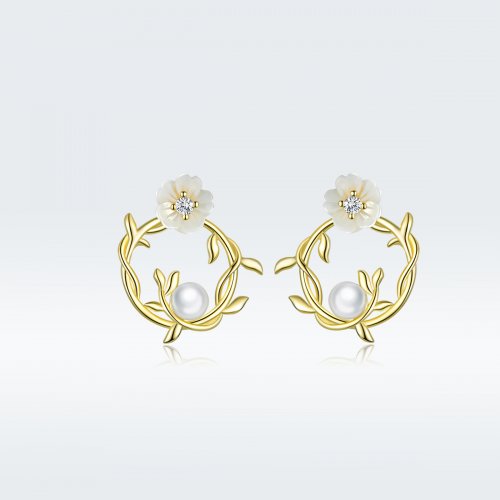 Aretes de botón de estilo Pandora con flores de verano - BSE309