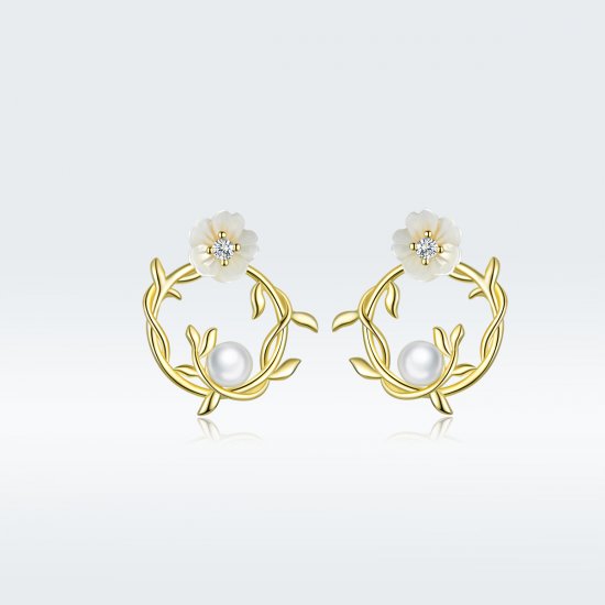 Aretes de botón de estilo Pandora con flores de verano - BSE309 - Haga click en la imagen para cerrar