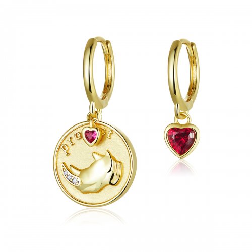 Aretes en forma de corazón y rinoceronte estilo Pandora - BSE369-R
