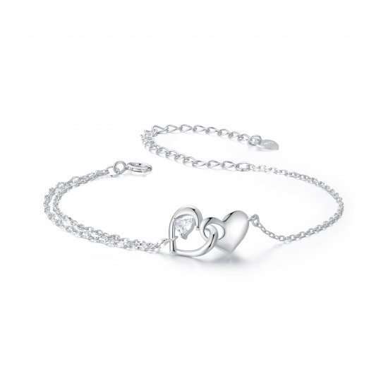 Pulsera de doble corazón estilo PANDORA - BSB178 - Haga click en la imagen para cerrar
