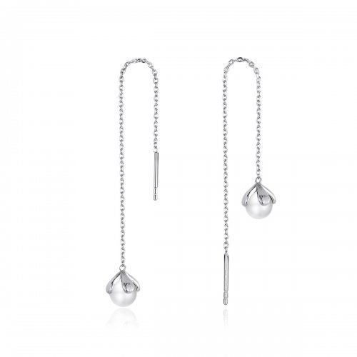 Pendientes colgantes de estilo Pandora en hilo de plata con flores puras - BSE373