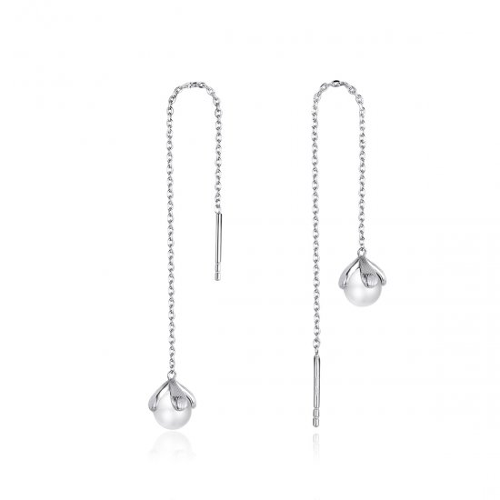 Pendientes colgantes de estilo Pandora en hilo de plata con flores puras - BSE373 - Haga click en la imagen para cerrar