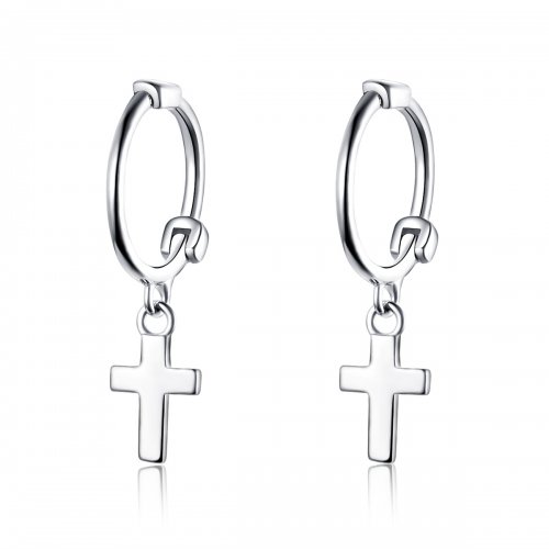 Pendientes colgantes estilo Pandora de cruz plateada - SCE547