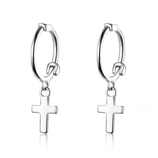 Pendientes colgantes estilo Pandora de cruz plateada - SCE547 - Haga click en la imagen para cerrar