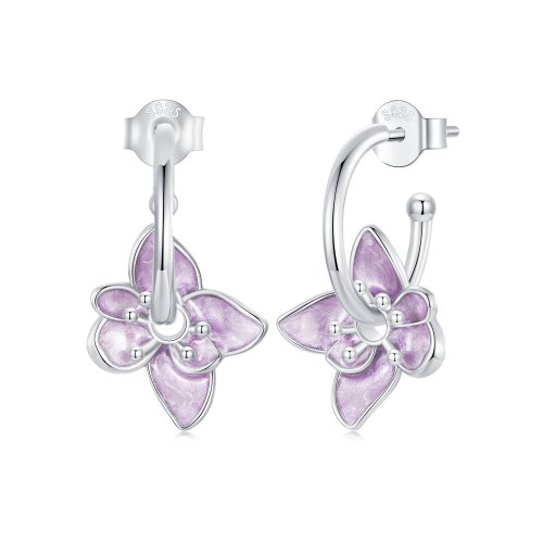 Pendientes de flor morada estilo PANDORA - BSE976