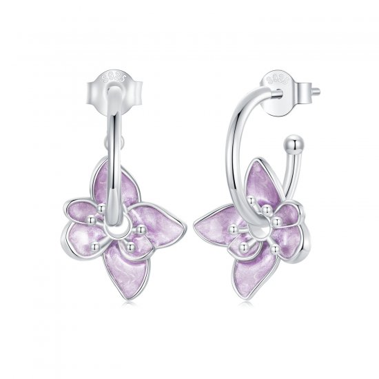 Pendientes de flor morada estilo PANDORA - BSE976 - Haga click en la imagen para cerrar