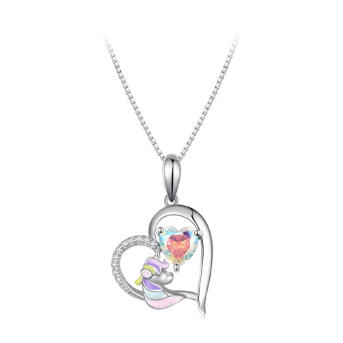 Collar de estilo Pandora con delicado corazón de unicornio - BSN328