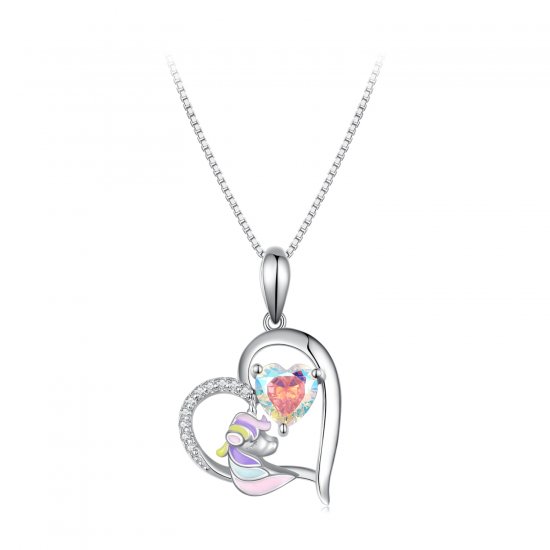 Collar de estilo Pandora con delicado corazón de unicornio - BSN328 - Haga click en la imagen para cerrar