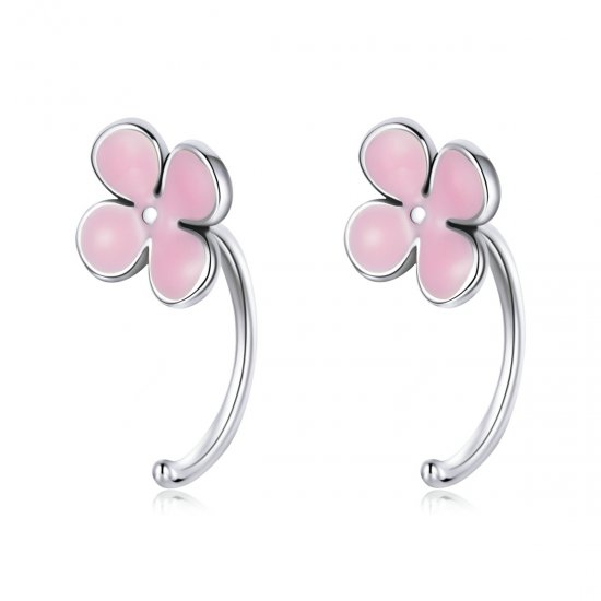 Pendientes de botón estilo Pandora con flores rosas - SCE1286 - Haga click en la imagen para cerrar