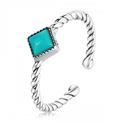 Anillo abierto de estilo Pandora con forma geométrica de turquesa - SCR753