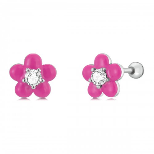 Pendientes tipo Pandora con flores fluorescentes rosas - SCE1353