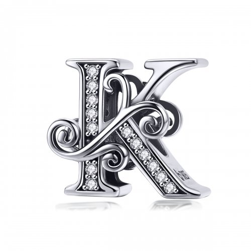 Charm Pandora Style Sparkling Pavé Flor Letra K - BSC030-K