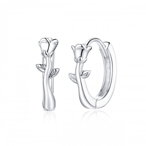 Elegantes aretes de aro en estilo Pandora con rosas - BSE442