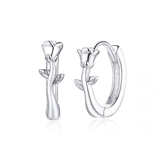 Elegantes aretes de aro en estilo Pandora con rosas - BSE442 - Haga click en la imagen para cerrar