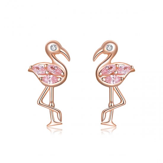 Pendientes de botón estilo Pandora en oro rosa con flamencos - BSE120 - Haga click en la imagen para cerrar