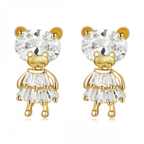 Pendientes de tuerca estilo Pandora con diseño de niña osito - BSE540