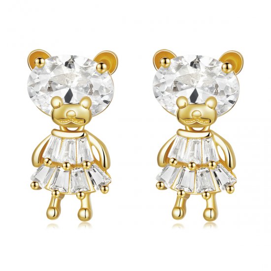 Pendientes de tuerca estilo Pandora con diseño de niña osito - BSE540 - Haga click en la imagen para cerrar