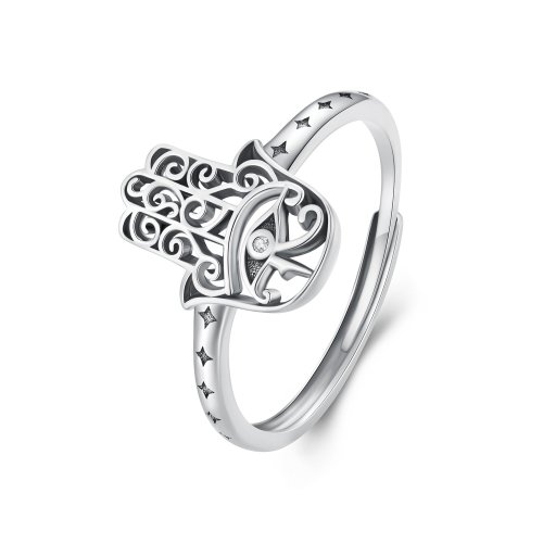Anillo abierto estilo Pandora con la mano de Fátima - SCR938