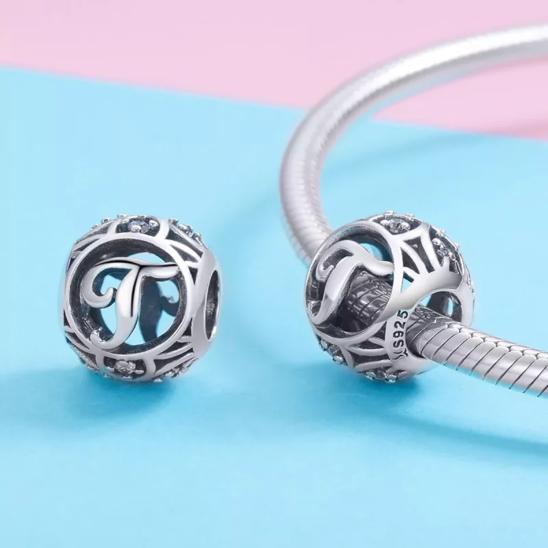 (imagen para) Abalorio estilo Pandora con letra T - SCC738-T - Ver 3