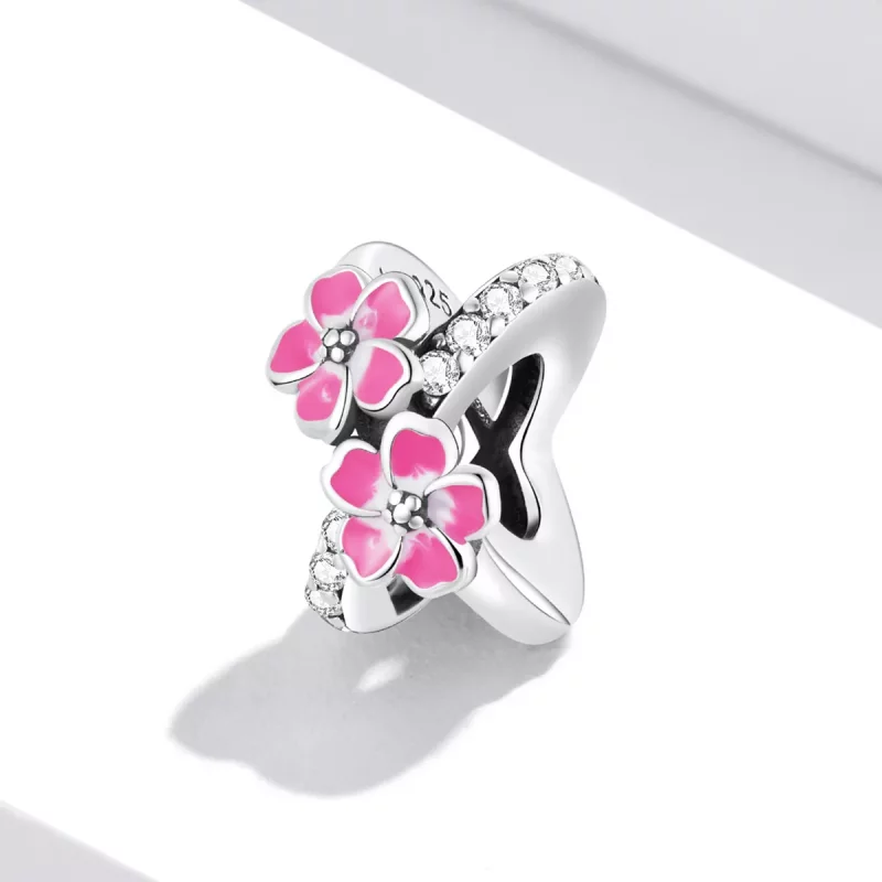 (imagen para) Abalorio separador de estilo Pandora con flores rosas - SCC2139 - Ver 2