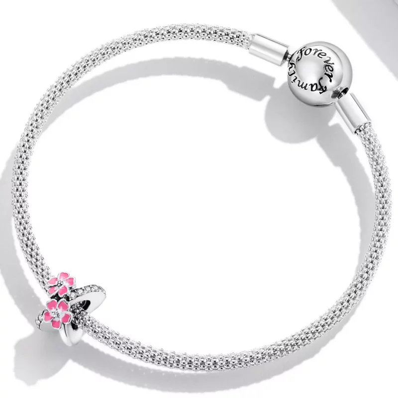 (imagen para) Abalorio separador de estilo Pandora con flores rosas - SCC2139 - Ver 3