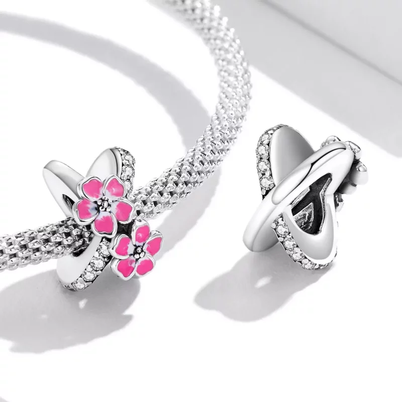 (imagen para) Abalorio separador de estilo Pandora con flores rosas - SCC2139 - Ver 4