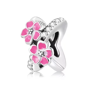 (imagen para) Abalorio separador de estilo Pandora con flores rosas - SCC2139