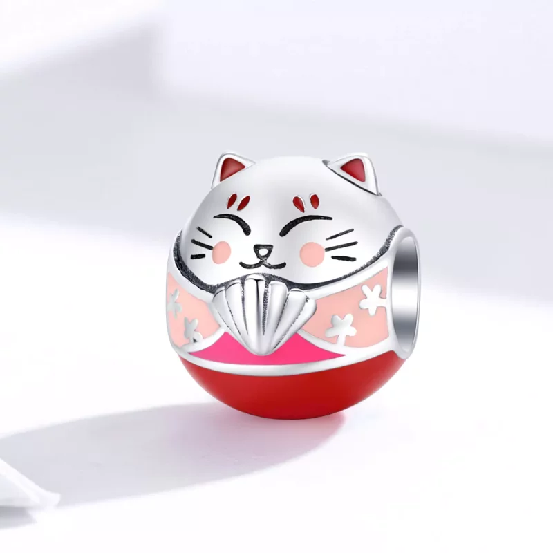 (imagen para) Amuleto de Maneki Neko de Plata con estilo Pandora - SCC1341 - Ver 2