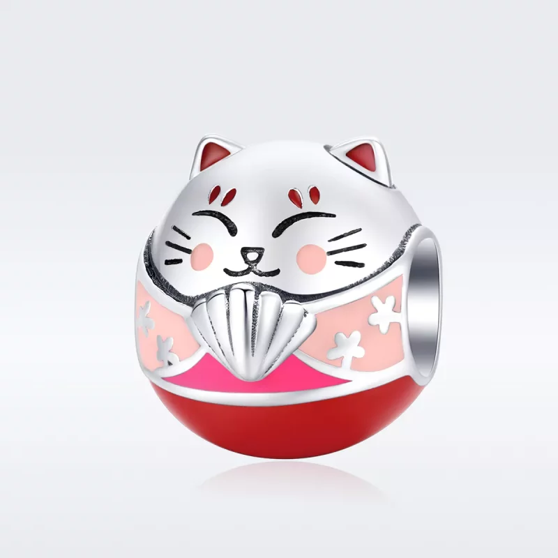 (imagen para) Amuleto de Maneki Neko de Plata con estilo Pandora - SCC1341 - Ver 5
