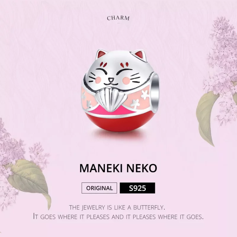 (imagen para) Amuleto de Maneki Neko de Plata con estilo Pandora - SCC1341 - Ver 6