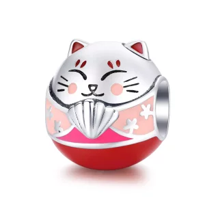 (imagen para) Amuleto de Maneki Neko de Plata con estilo Pandora - SCC1341