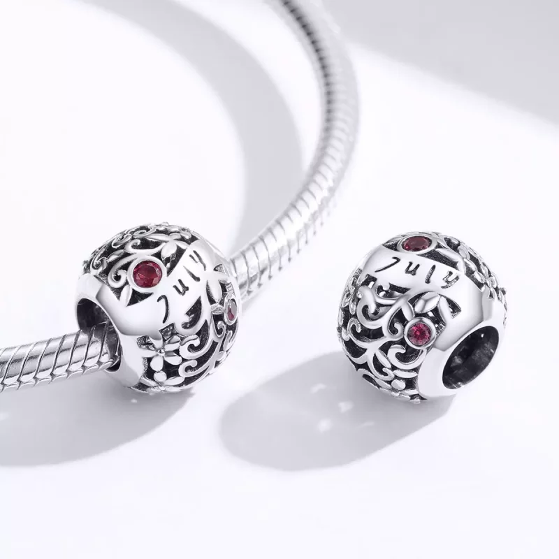 (imagen para) Amuleto de piedra de nacimiento de granate de julio en plata estilo Pandora - SC - Ver 2