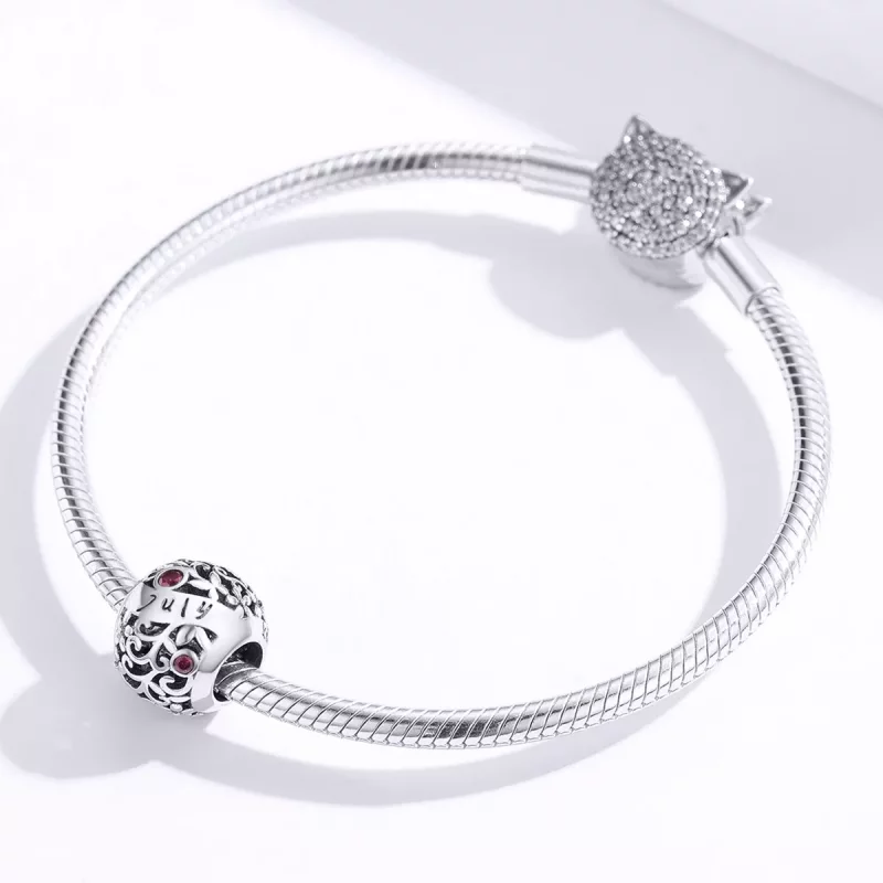 (imagen para) Amuleto de piedra de nacimiento de granate de julio en plata estilo Pandora - SC - Ver 3