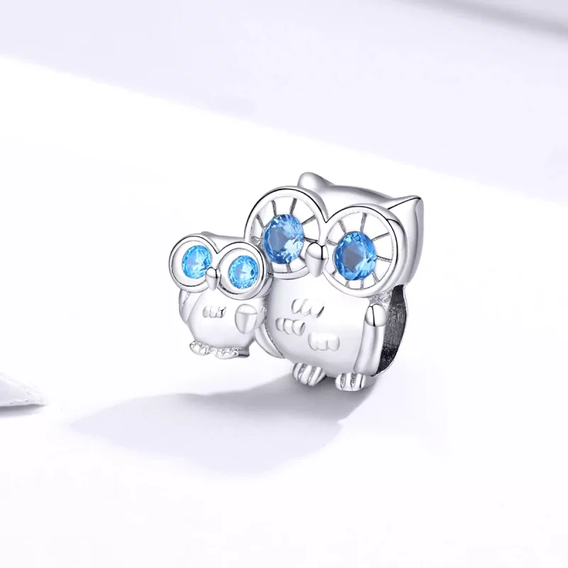 (imagen para) Amuleto de plata de estilo Pandora con búho madre e hijo - BSC238 - Ver 2